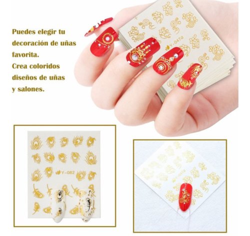 Sticker Pegatinas Decorativas Para Uñas 30 Hojas Dorado Y Plata