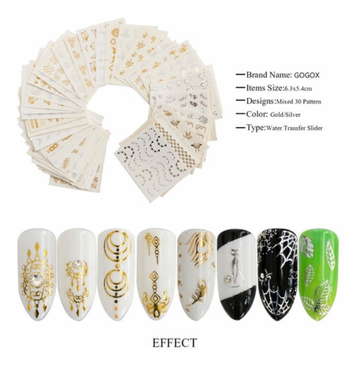 Sticker Pegatinas Decorativas para Uñas Dorado y  Plata 30hojas