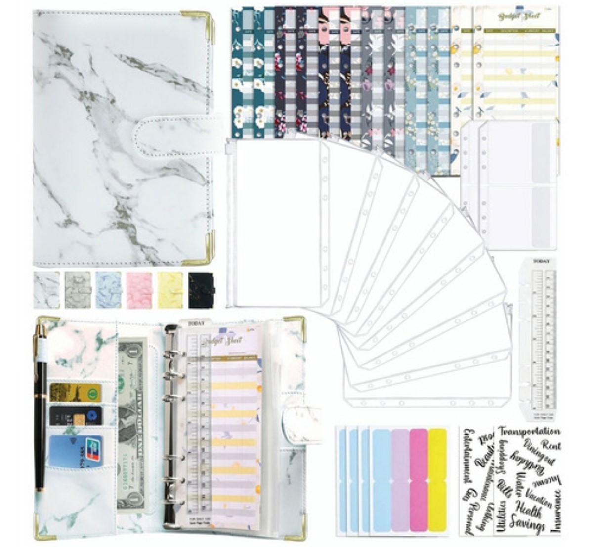 Carpeta de organigastos Portatil Diseño Marmoleo Blanco