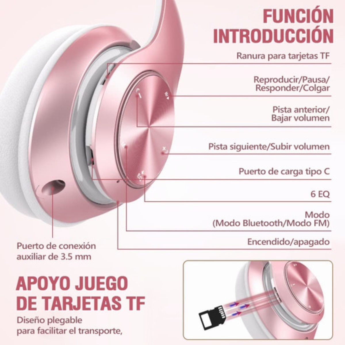 9S Auriculares Inalambricos Bluetooth Diadema Plegables, 60 Horas