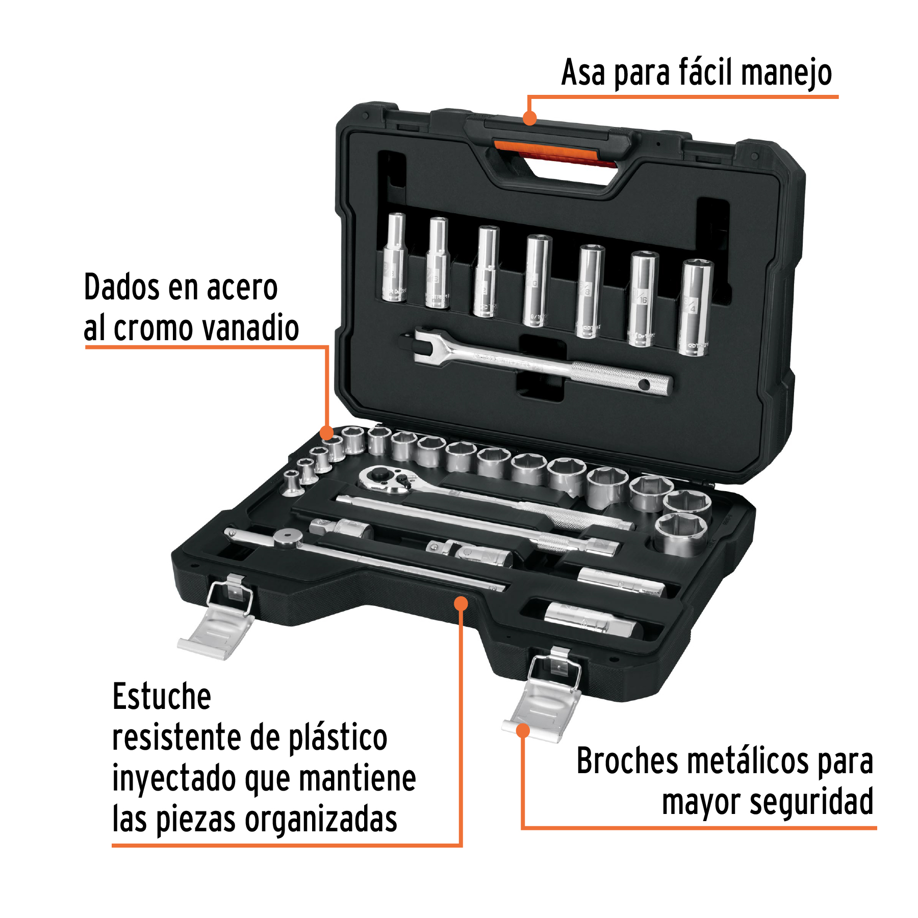 JUEGO DE 31 HERRAMIENTAS CUADRO 1/2" STD PARA MECÁNICO TRUPER 102260