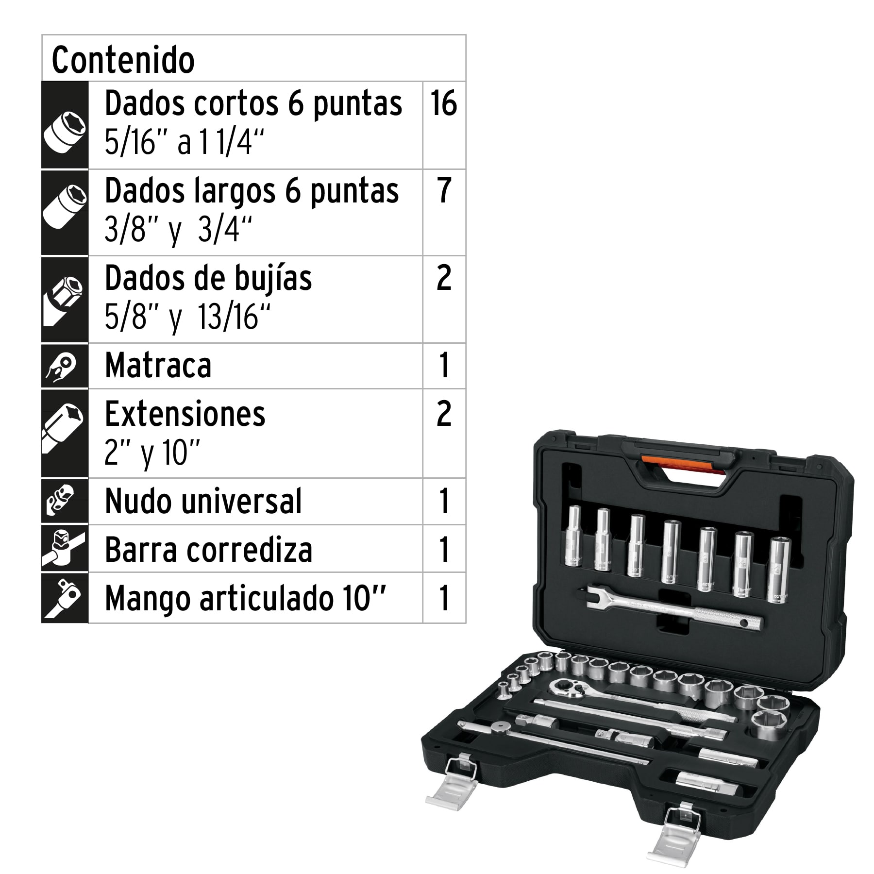 JUEGO DE 31 HERRAMIENTAS CUADRO 1/2" STD PARA MECÁNICO TRUPER 102260