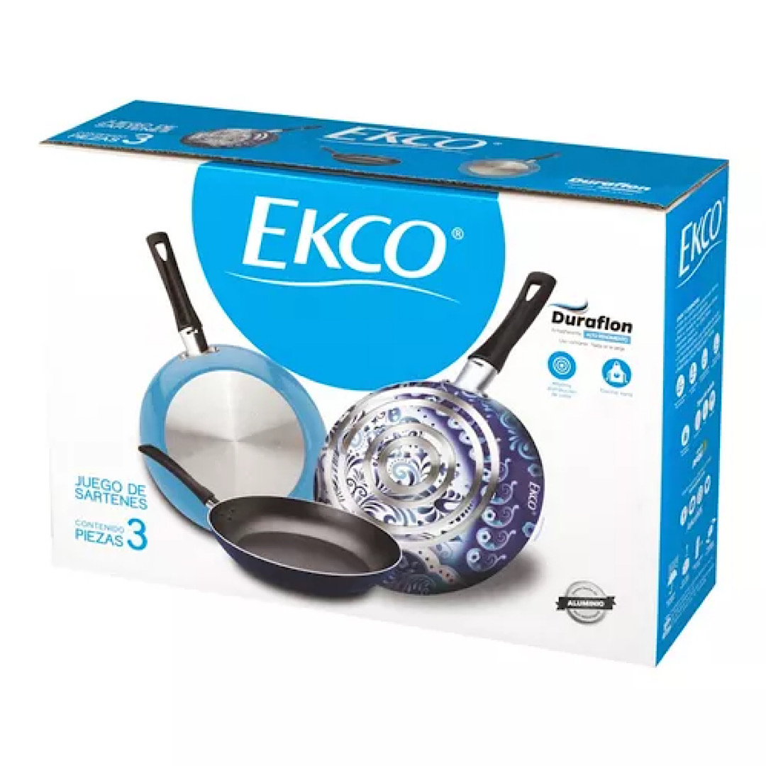 3 Pack de Sartenes Ekco Trendy Blue de Aluminio con DuraflonÂ® Ekco 69926
