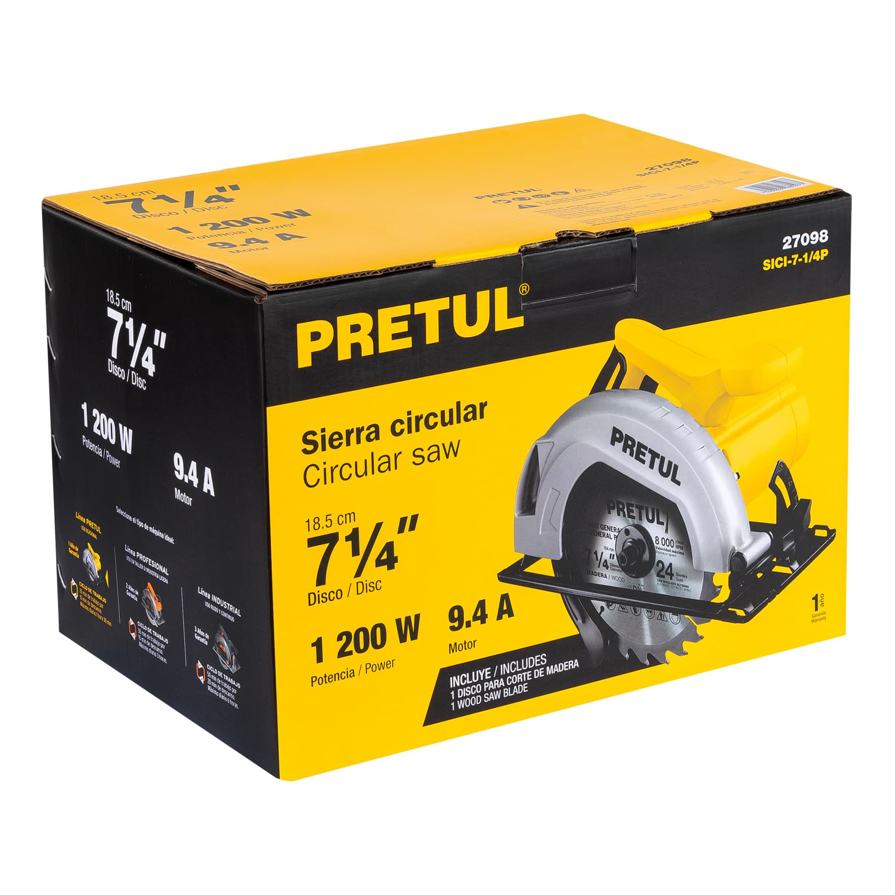 SIERRA CIRCULAR 7-1/4" 1200 W, PRETUL 27098