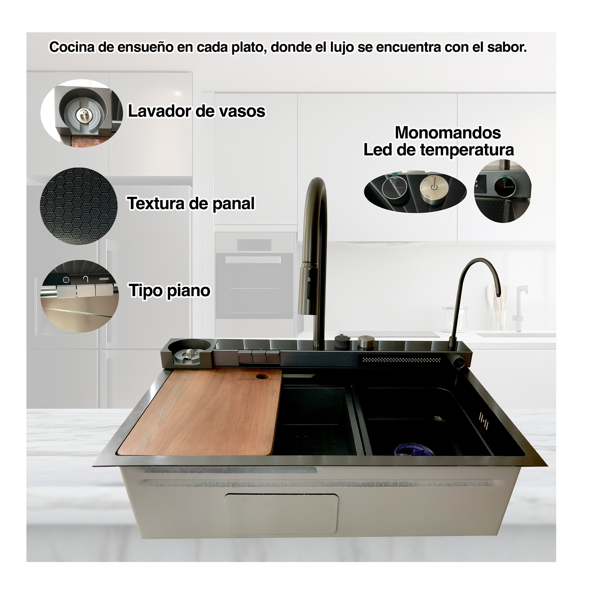 Tarja Cocina Fregadero Con Doble Cascada Acero Inoxidable Homely elegance