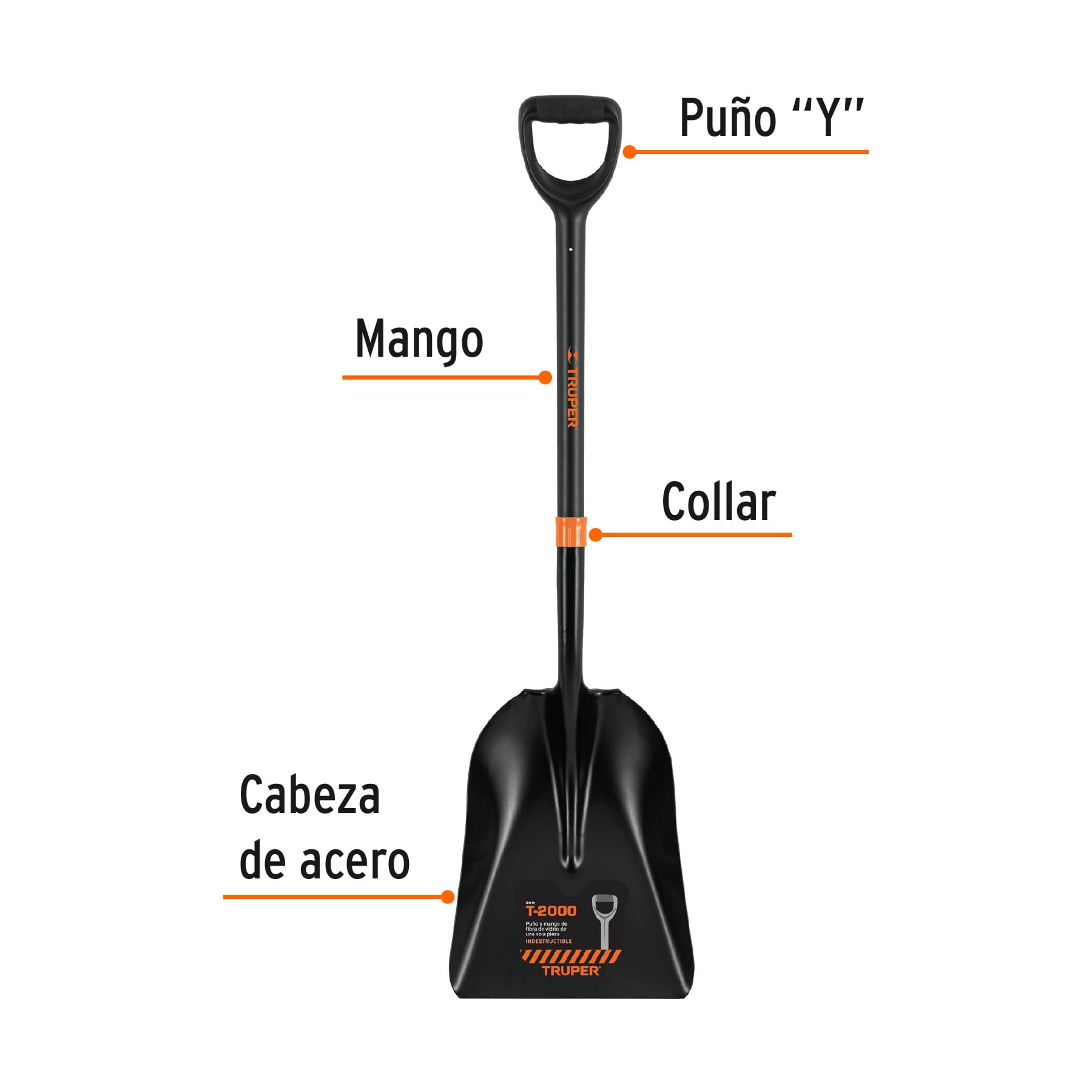 PALA CARBONERA T-2000, PUÑO "Y" MANGO FIBRA DE VIDRIO TRUPER 102459