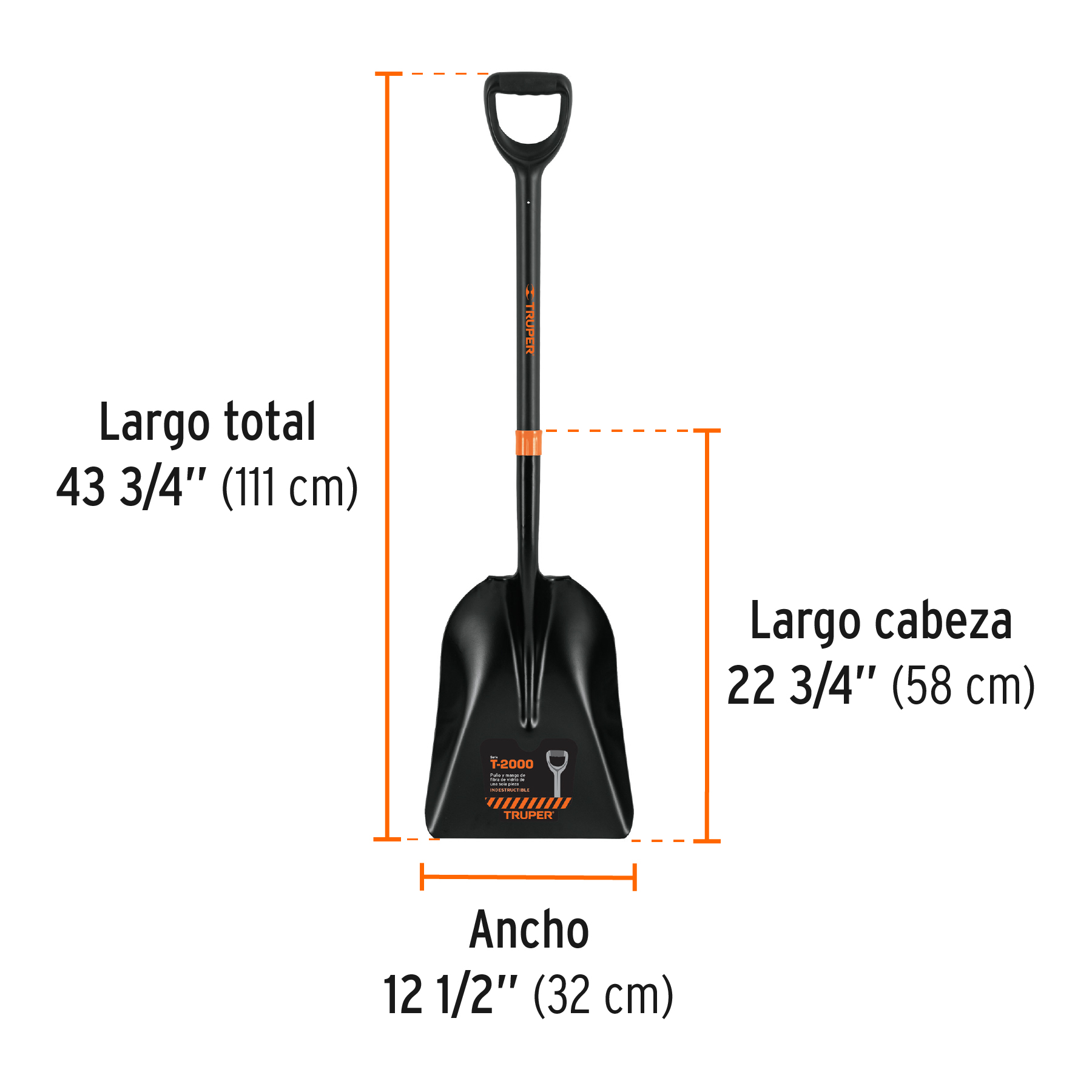 PALA CARBONERA T-2000, PUÑO "Y" MANGO FIBRA DE VIDRIO TRUPER 102459
