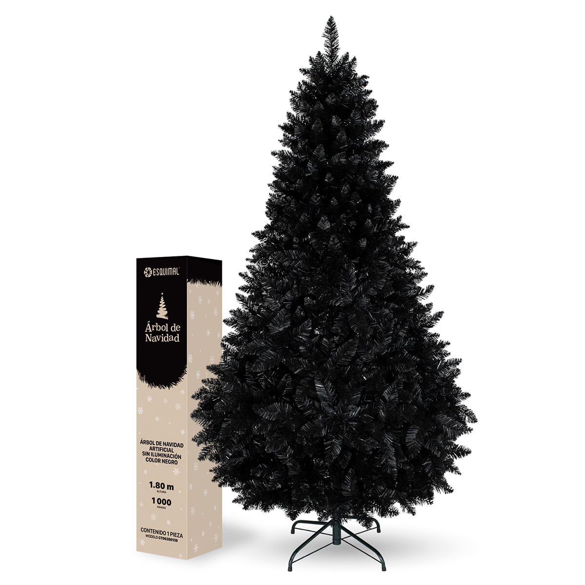Árbol de Navidad Negro Pino Navideño 1.8m 1000 Ramas - Negro para ESQUIMAL
