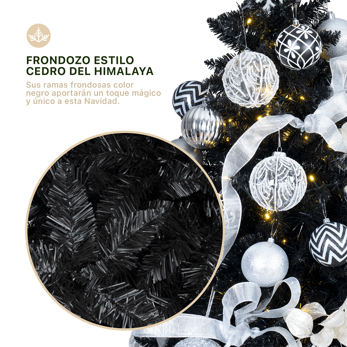 Árbol de Navidad Negro Pino Navideño 1.8m 1000 Ramas - Negro para ESQUIMAL