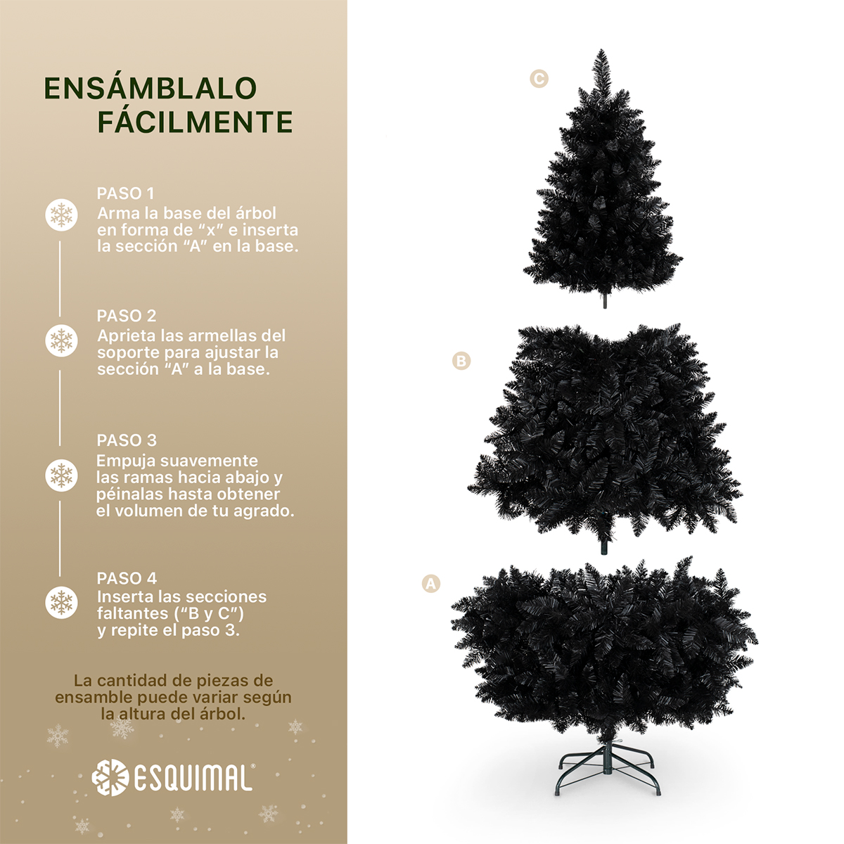 Árbol de Navidad Negro Pino Navideño 1.8m 1000 Ramas - Negro para ESQUIMAL