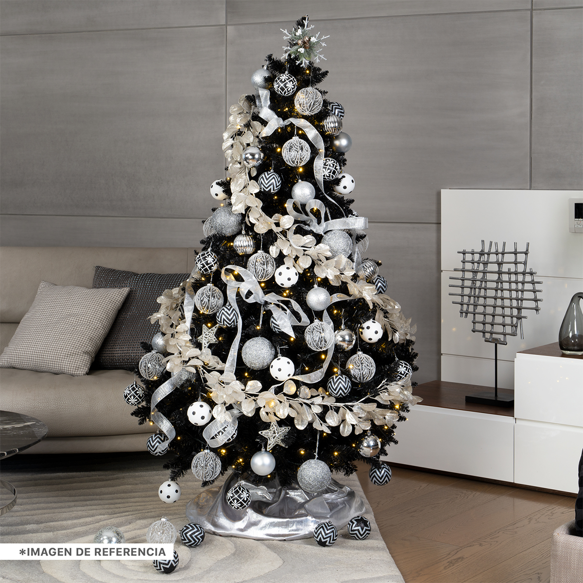 Árbol de Navidad Negro Pino Navideño 1.8m 1000 Ramas - Negro para ESQUIMAL