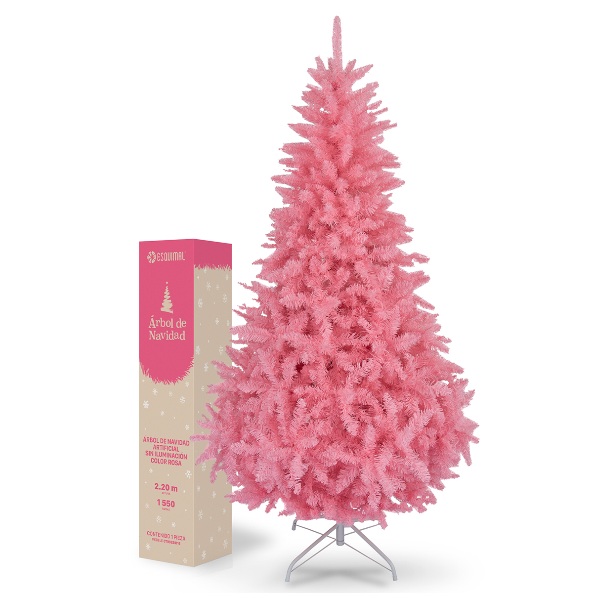 Árbol de Navidad Rosa Pino Navideño 2.2m 1550 Ramas - Rosa para ESQUIMAL