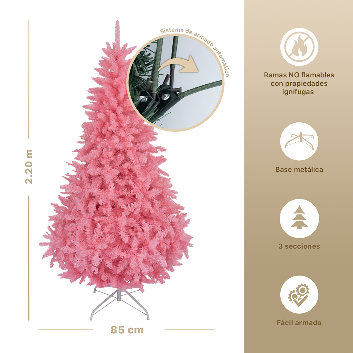 Árbol de Navidad Rosa Pino Navideño 2.2m 1550 Ramas - Rosa para ESQUIMAL
