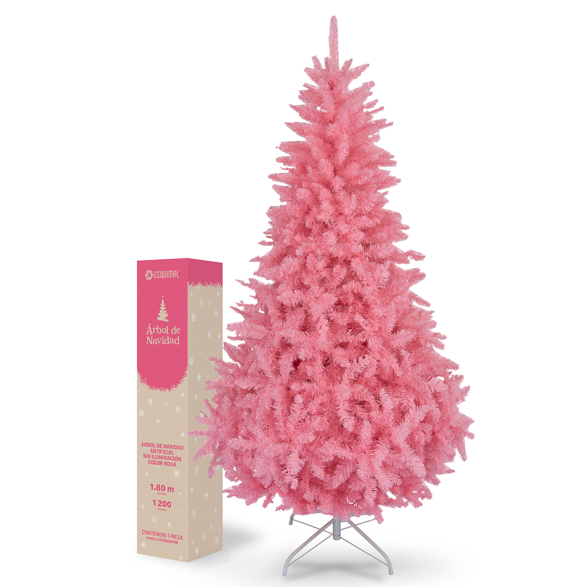 Árbol de Navidad Rosa Pino Navideño 1.8m 1200 Ramas - Rosa para ESQUIMAL