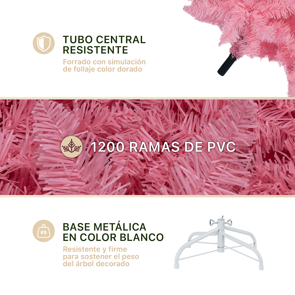 Árbol de Navidad Rosa Pino Navideño 1.8m 1200 Ramas - Rosa para ESQUIMAL