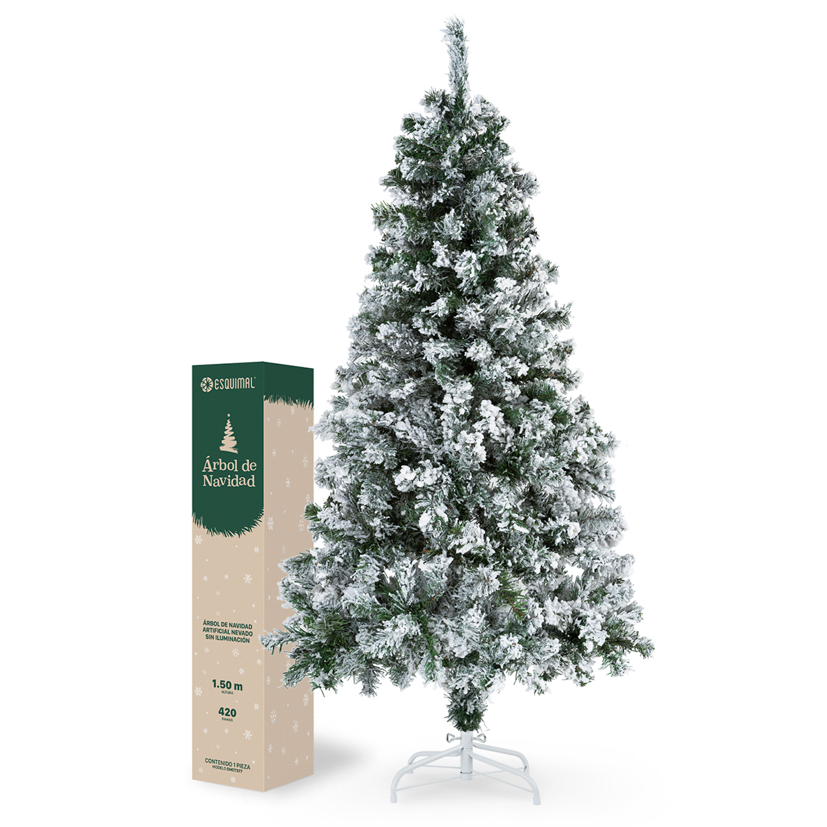 Árbol de Navidad Artificial Pino Nevado 1.5m - Verde nevado para ESQUIMAL.