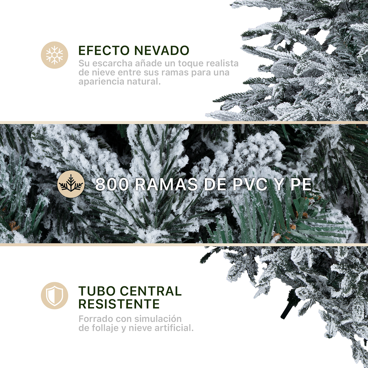 Árbol de Navidad Nevado Pino Navideño 1.8m 800 Ramas - Verde para ESQUIMAL