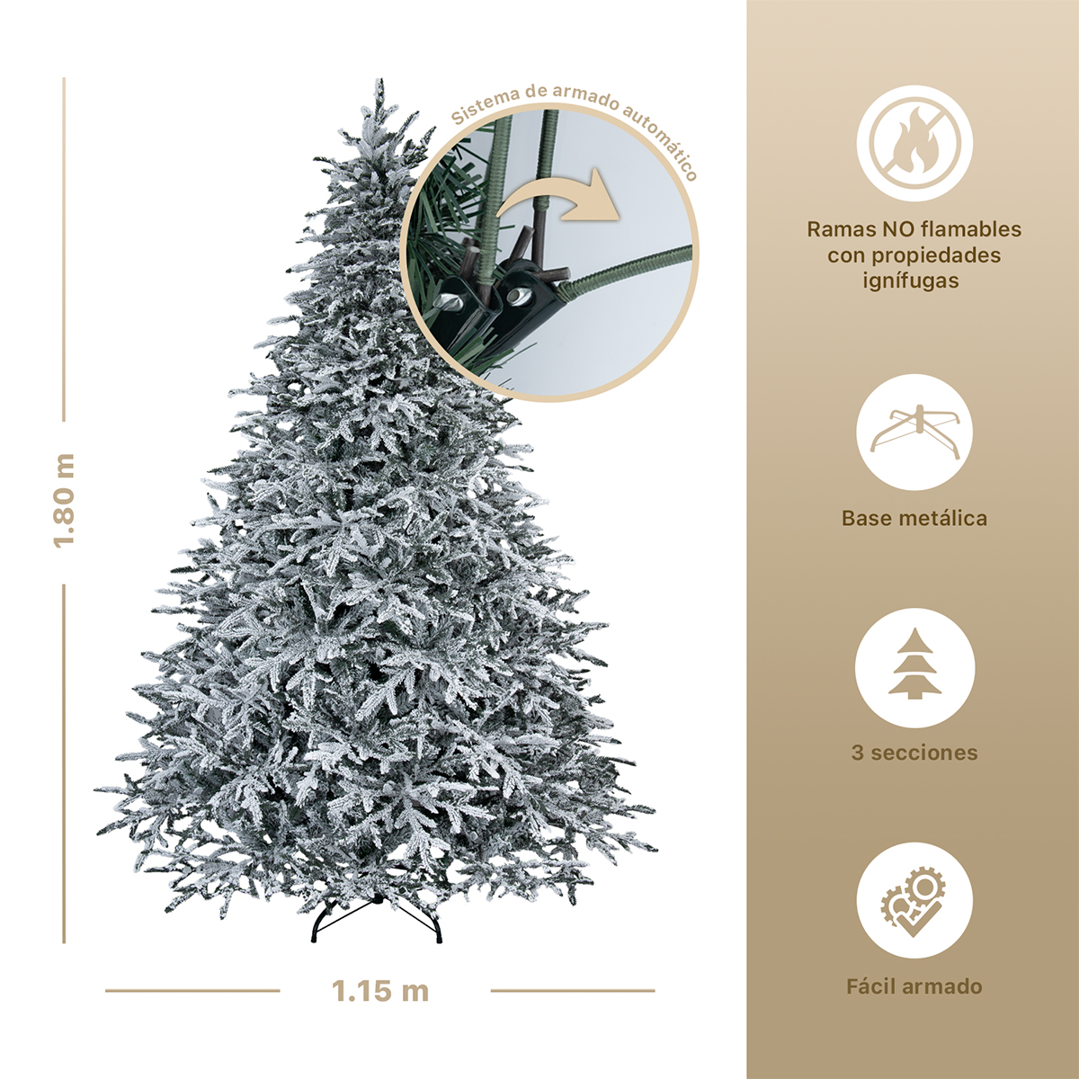 Árbol de Navidad Nevado Pino Navideño 1.8m 800 Ramas - Verde para ESQUIMAL