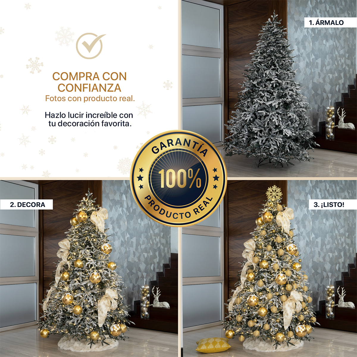 Árbol de Navidad Nevado Pino Navideño 1.8m 800 Ramas - Verde para ESQUIMAL