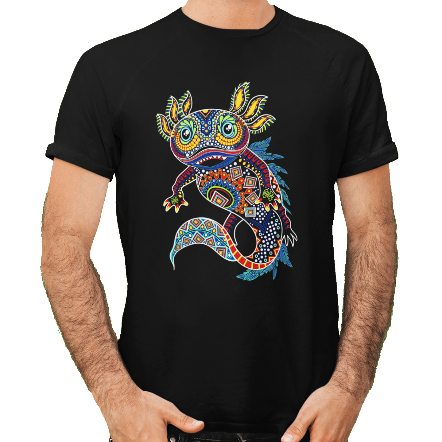 Playera Caballero y Dama Ajolote Huichol Skull