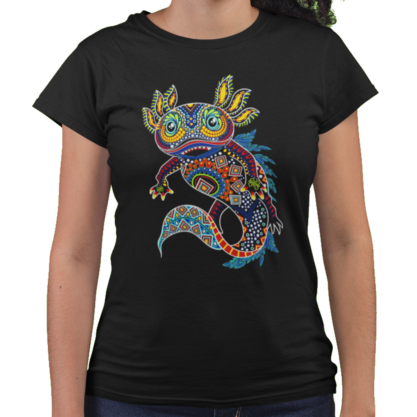 Playera Caballero y Dama Ajolote Huichol Skull