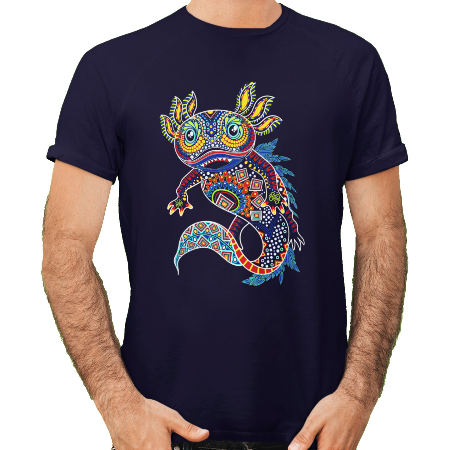 Playera Caballero y Dama Ajolote Huichol Skull