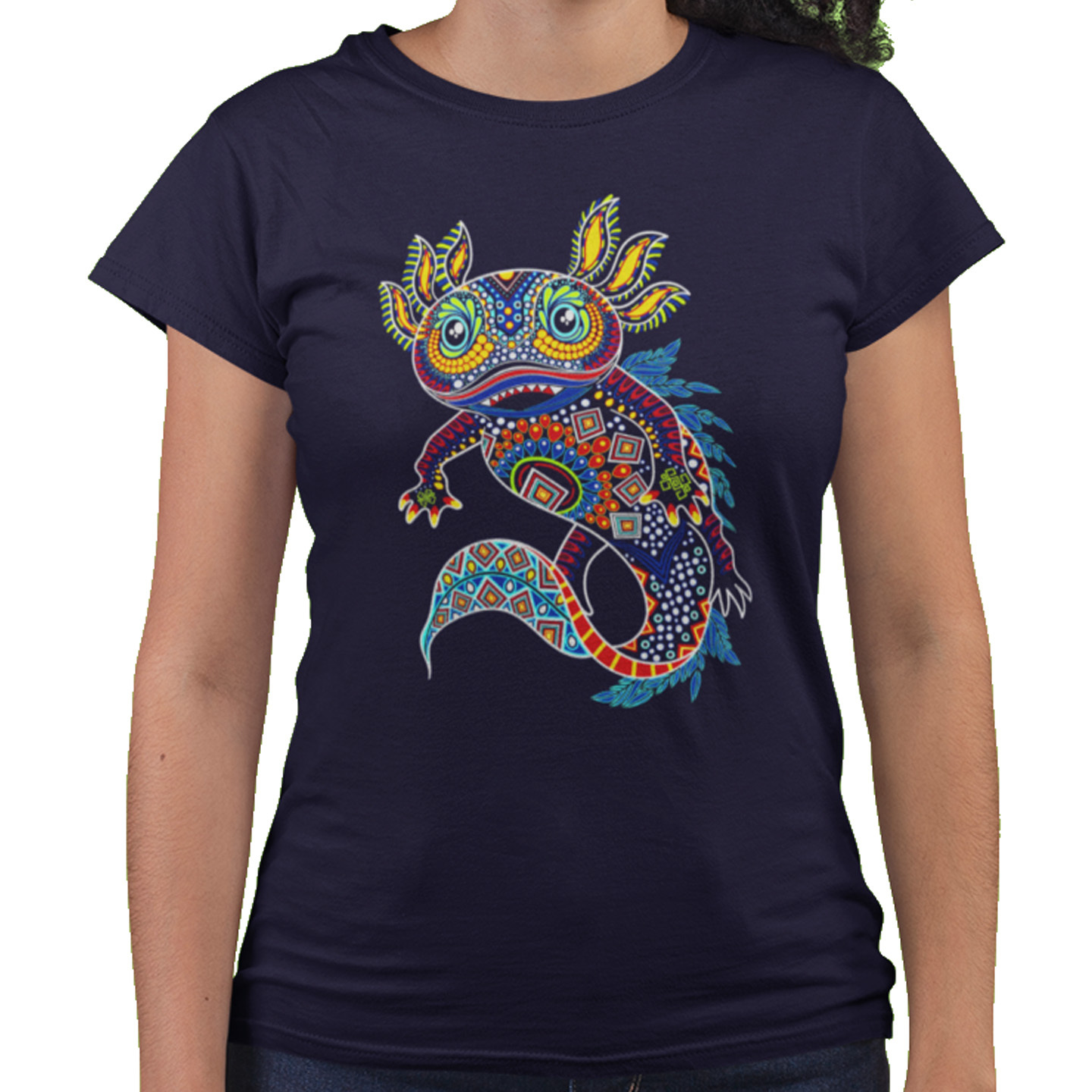 Playera Caballero y Dama Ajolote Huichol Skull