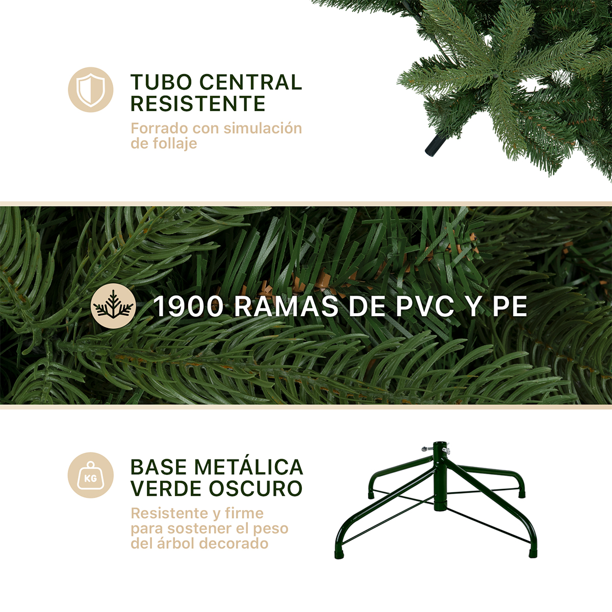 Árbol de Navidad Pino Navideño 2.5m 1900 Ramas - Verde oliva para ESQUIMAL