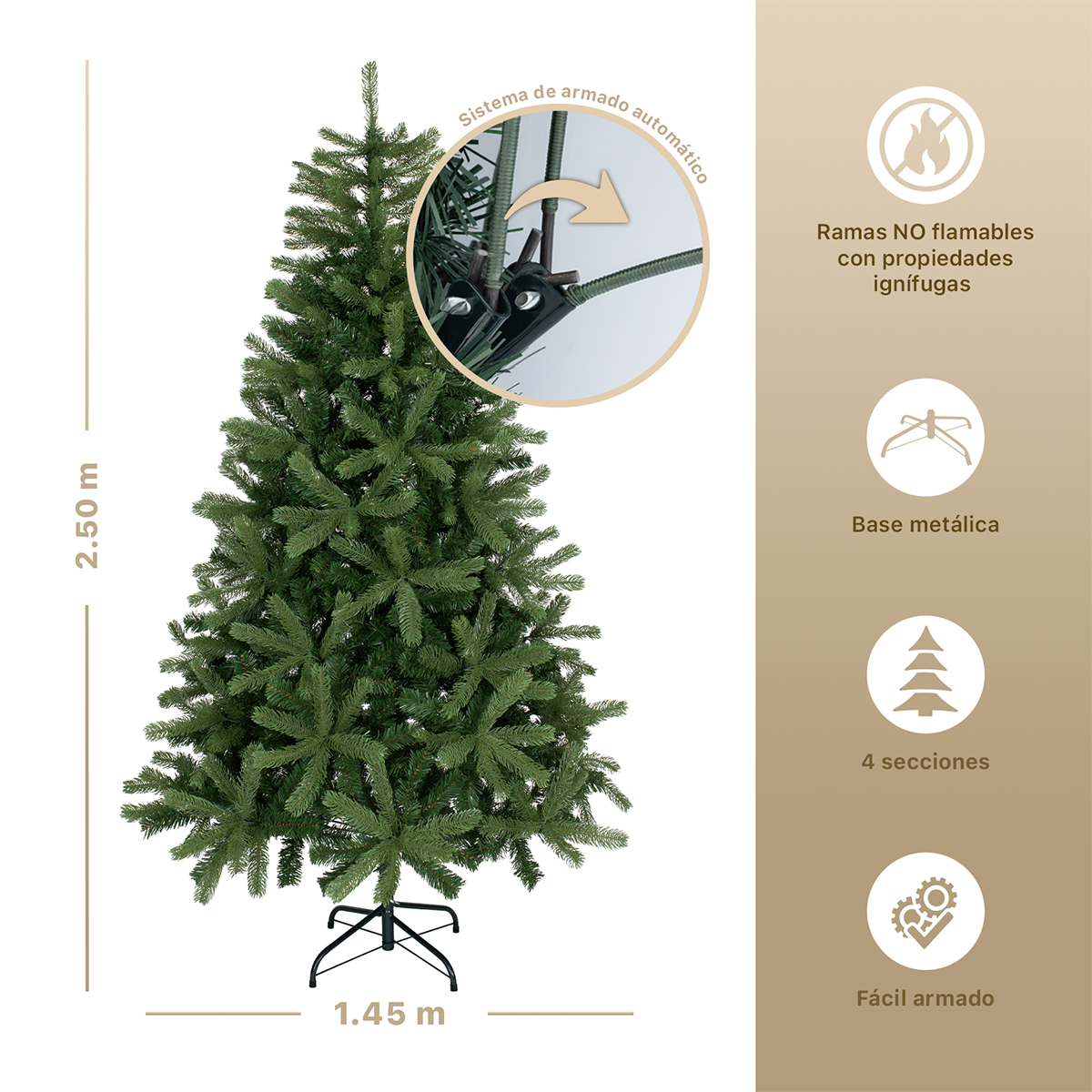 Árbol de Navidad Pino Navideño 2.5m 1900 Ramas - Verde oliva para ESQUIMAL