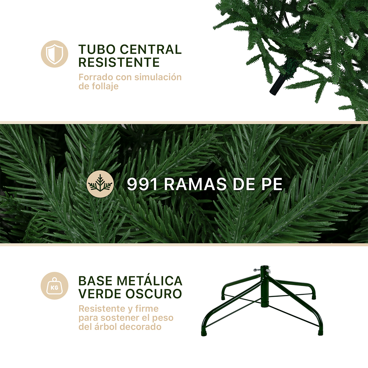 Árbol de Navidad Pino Navideño 2.2m 991 Ramas - Verde Para ESQUIMAL