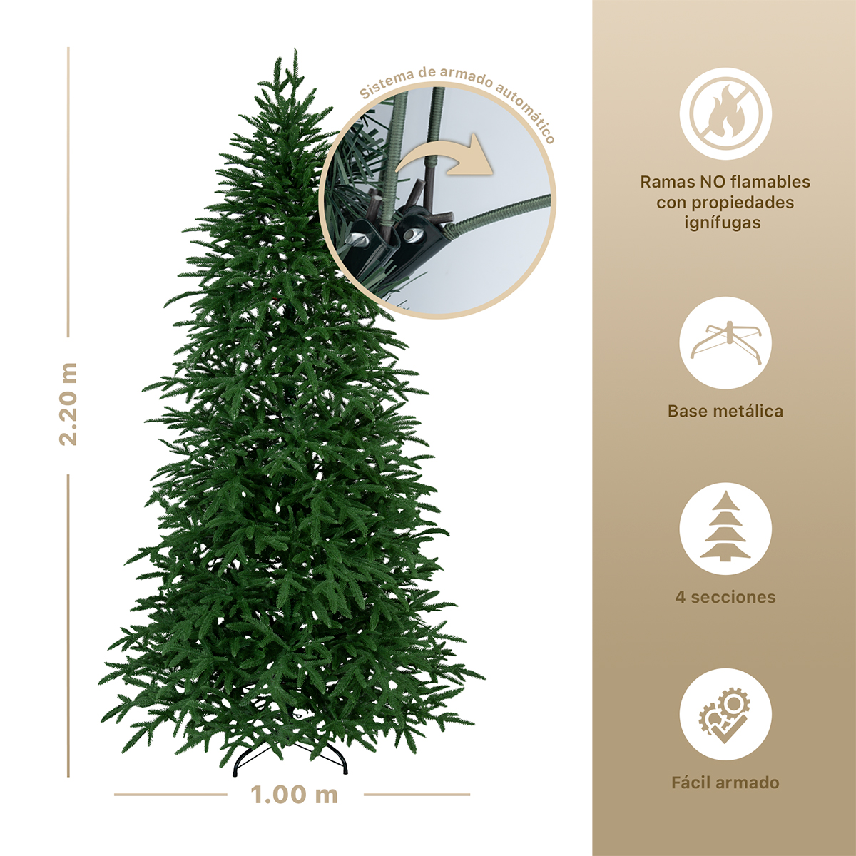 Árbol de Navidad Pino Navideño 2.2m 991 Ramas - Verde Para ESQUIMAL