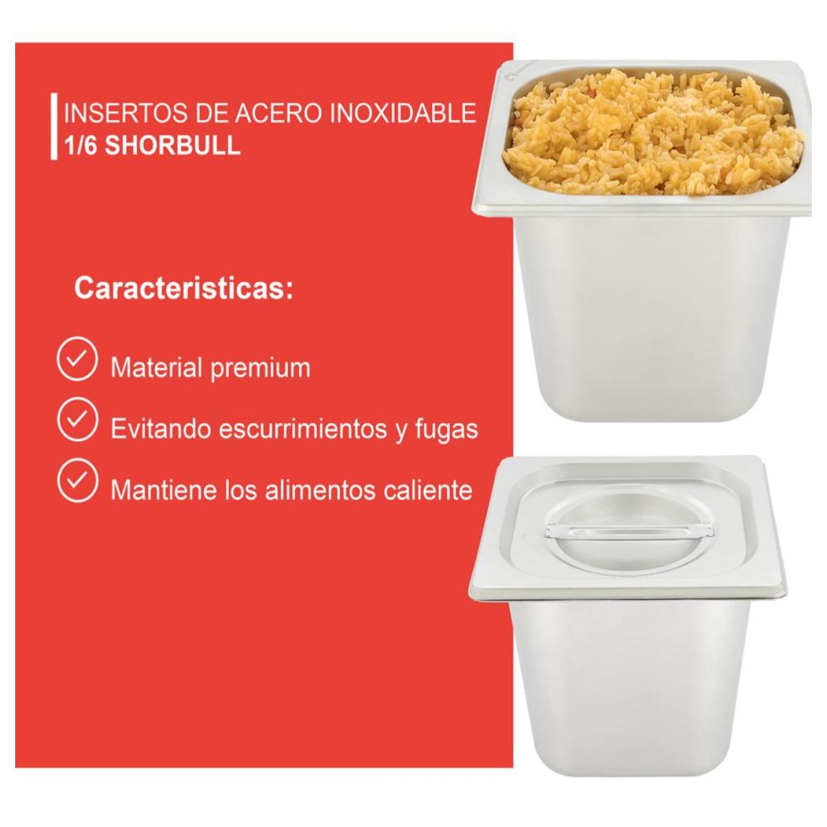 Inserto Acero Inoxidable Con Tapa 1/6 10CM Shorbull.