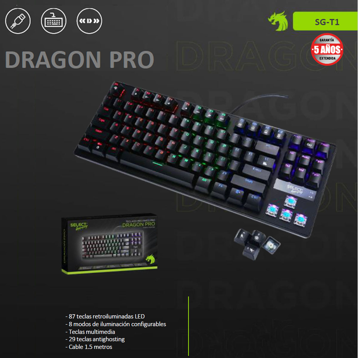 Teclado Gamer Mecánico SG-T1 Alámbrico Español Select Gamer Luz Rgb