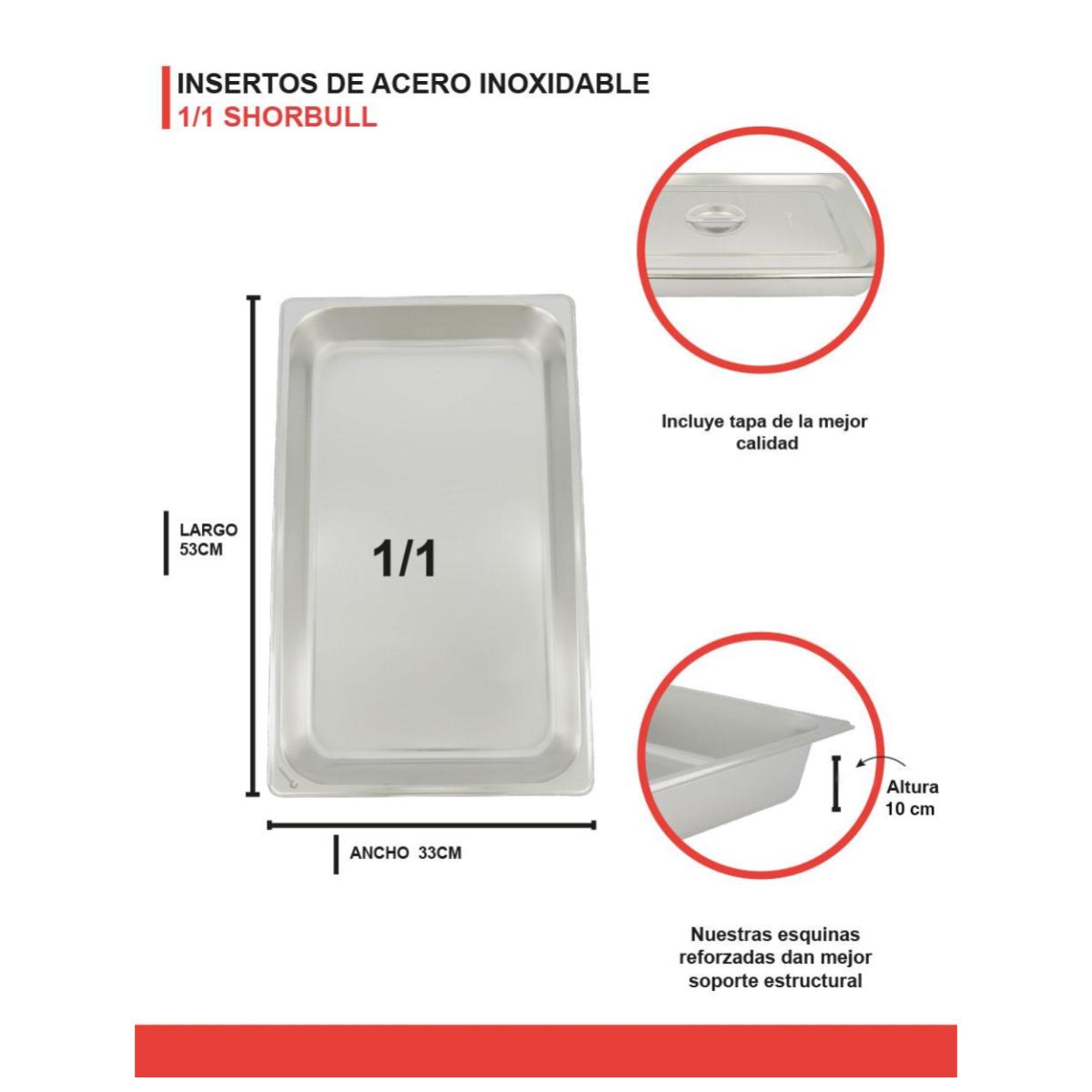 Inserto Acero Inoxidable Con Tapa 1/1  10CM Cocina Shorbull