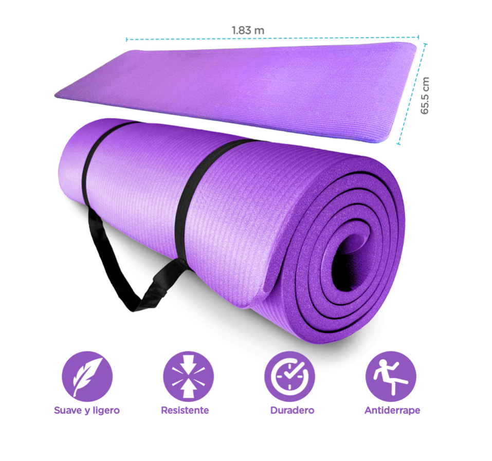Tapete Yoga 15mm Grueso Antiderrapante Ejercicio Fitness Gym morado