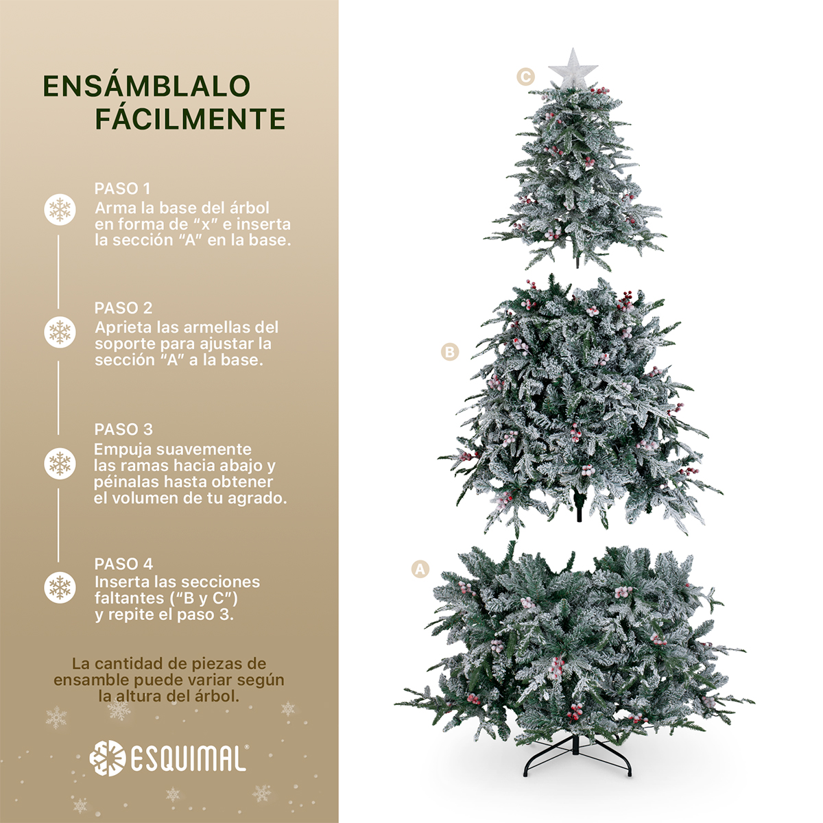 Árbol de Navidad Nevado Luces Led Bayas+ Estrella 2.2m Verde para ESQUIMAL