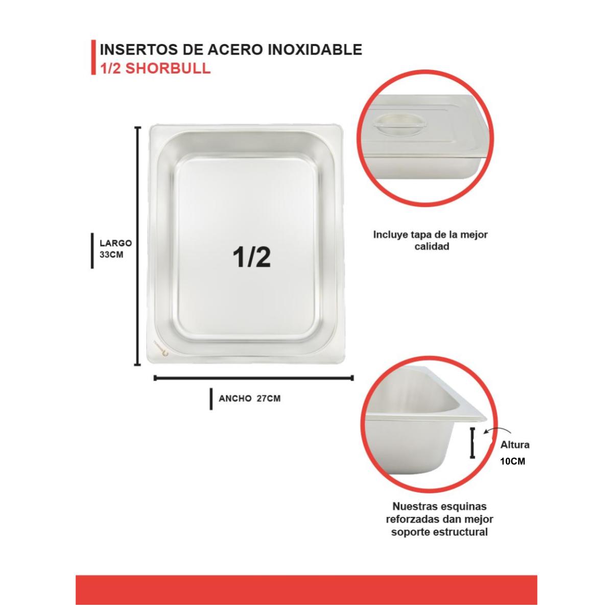 Inserto Acero Inoxidable Con Tapa 1/2 10CM Cocina Shorbull