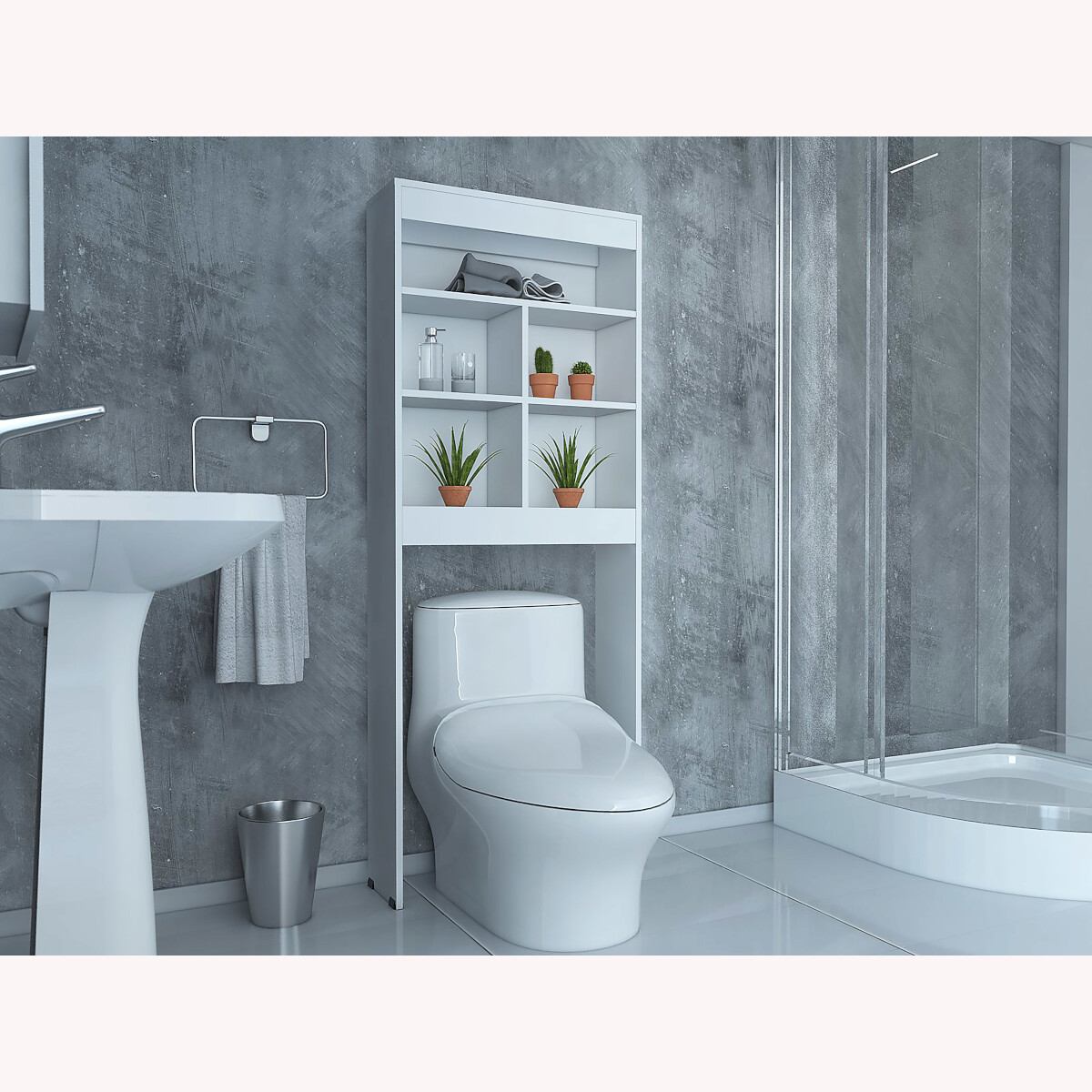 Mueble Ahorrador de espacio para baño con entrepaños Duo color blanco