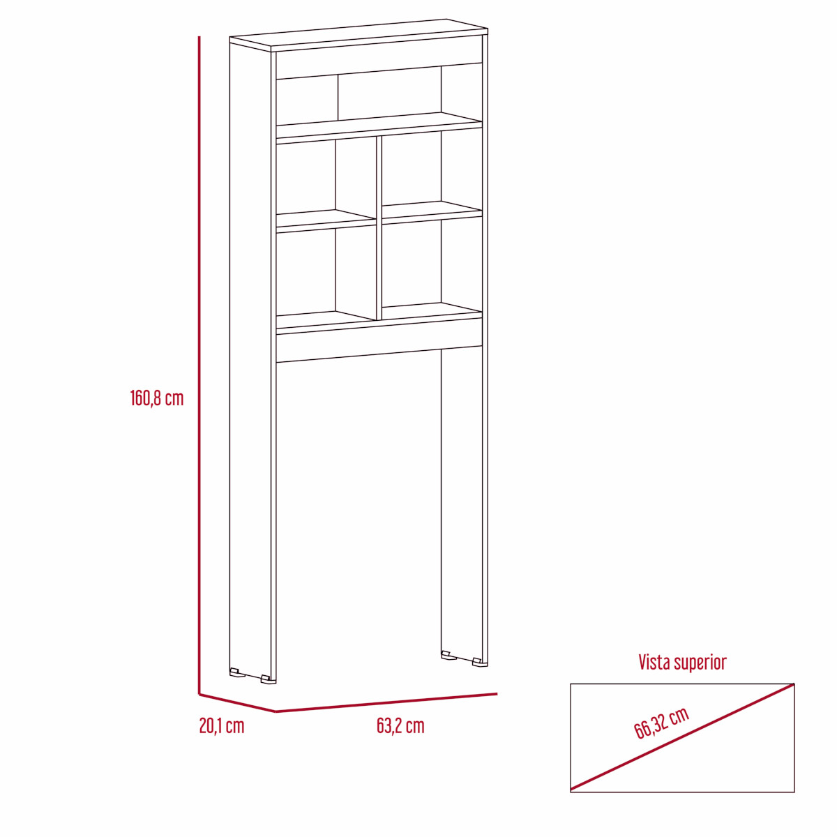 Mueble Ahorrador de espacio para baño con entrepaños Duo color blanco