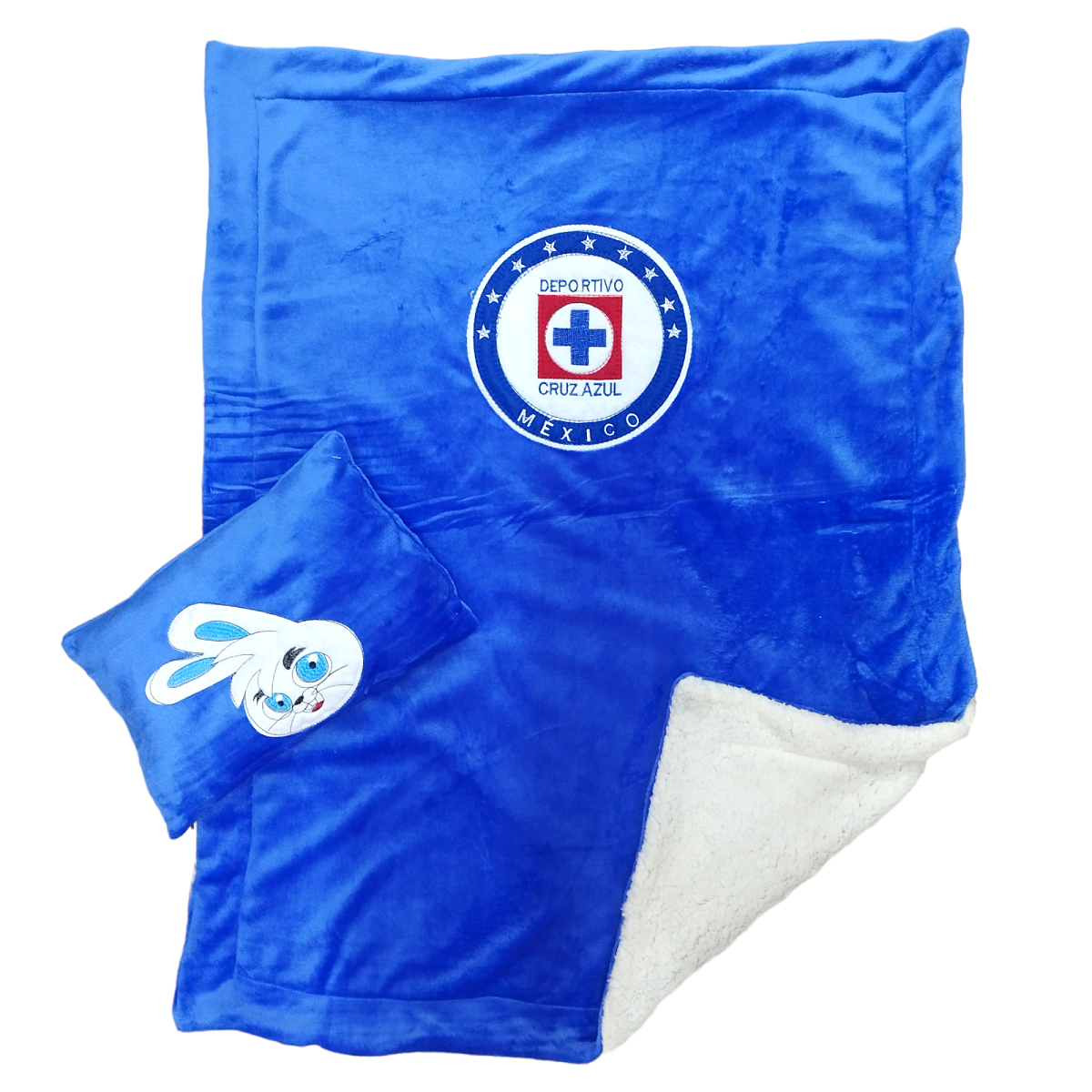 Cobertor con borrega Y Almohada Bordada de la Máquina Del Cruz Azul