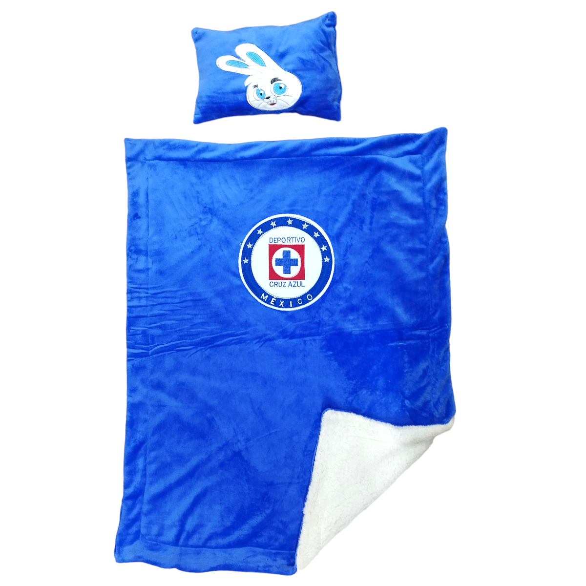 Cobertor con borrega Y Almohada Bordada de la Máquina Del Cruz Azul