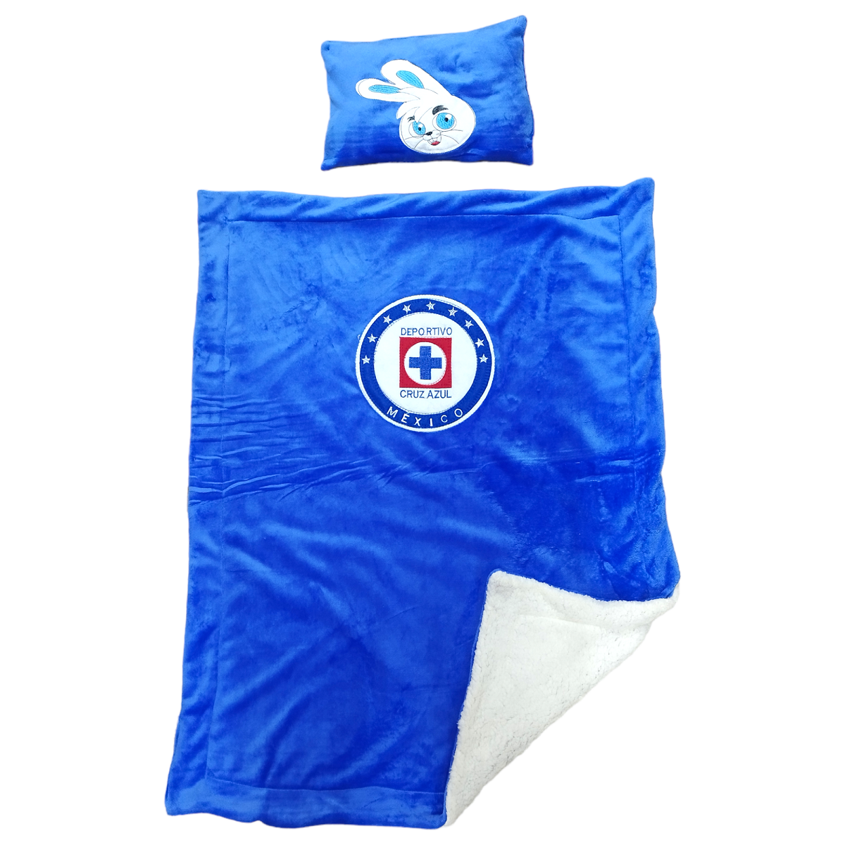 Cobertor con borrega Y Almohada Bordada de la Máquina Del Cruz Azul