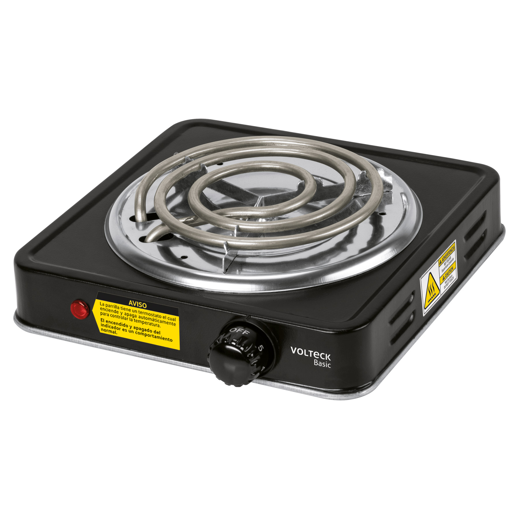 PARRILLA ELÉCTRICA 1 QUEMADOR EN ESPIRAL, NEGRA, VOLTECK BASIC 26093