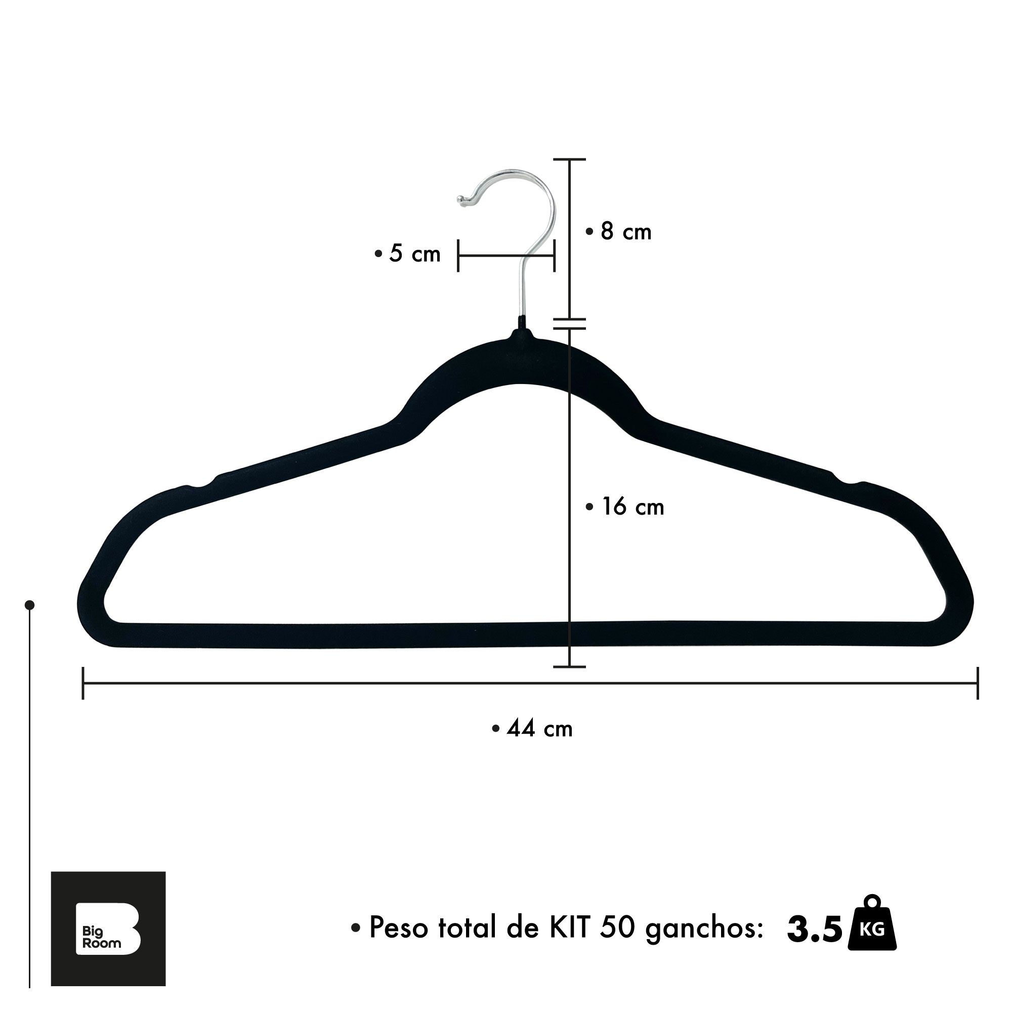 Set De 50 Ganchos De Ropa Terciopelo Antideslizantes Premium Negro