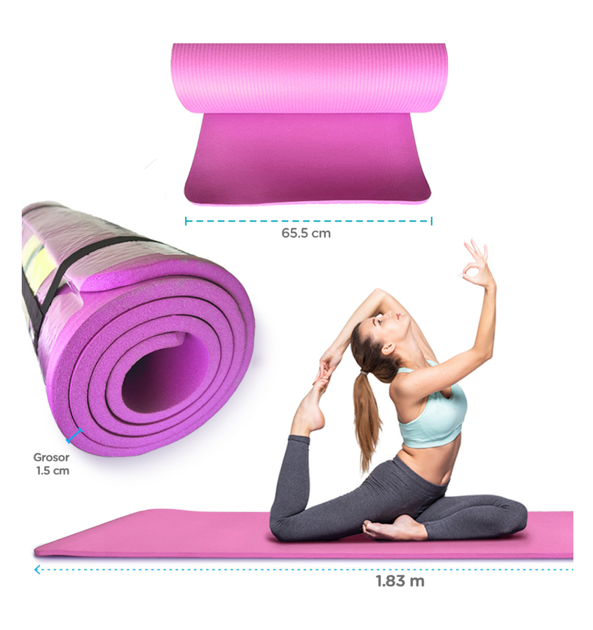 Tapete Yoga 15mm Grueso Antiderrapante Ejercicio Fitness Gym rosa