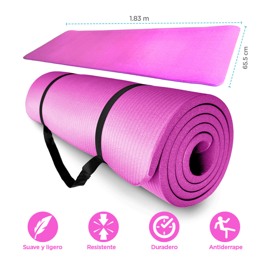 Tapete Yoga 15mm Grueso Antiderrapante Ejercicio Fitness Gym rosa
