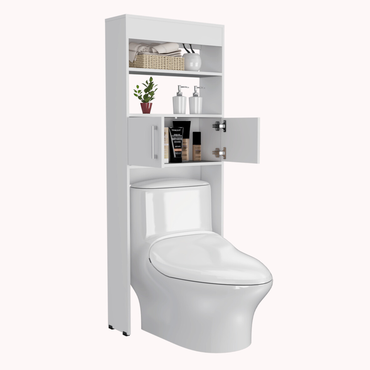 Mueble Ahorrador de espacio para baño con entrepaños Madrid color blanco