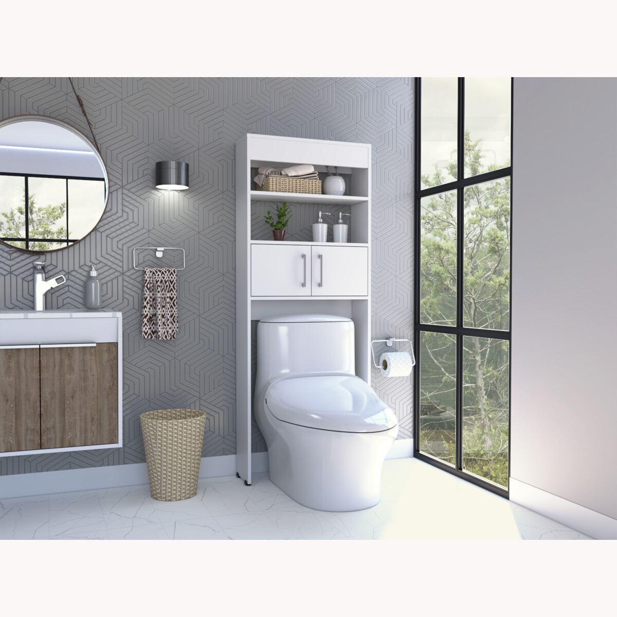 Mueble Ahorrador de espacio para baño con entrepaños Madrid color blanco