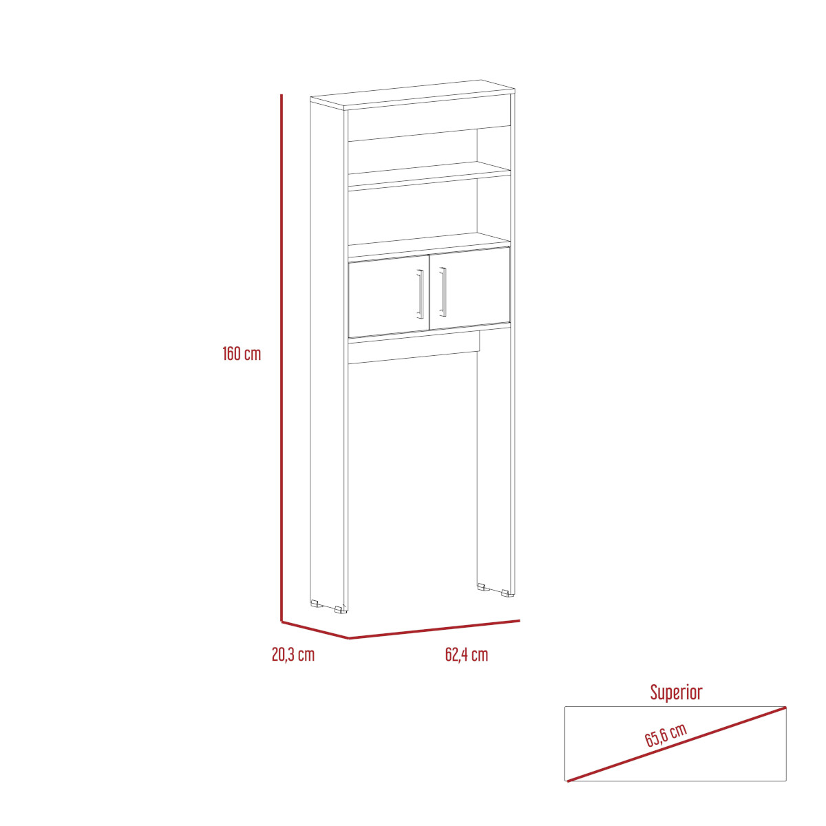 Mueble Ahorrador de espacio para baño con entrepaños Madrid color blanco