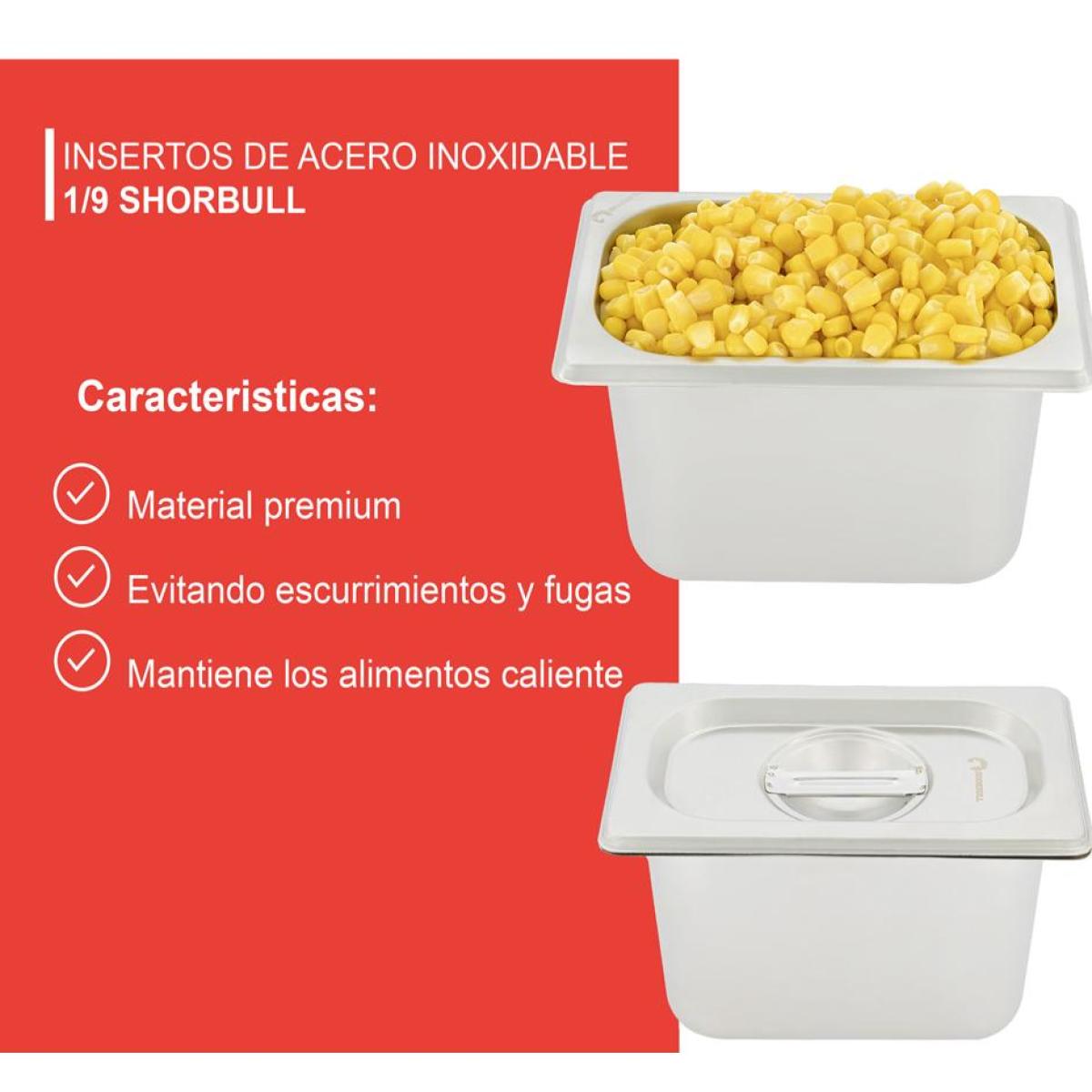 Inserto Acero Inoxidable Con Tapa  1/9 10 CM Cocina Shorbull.